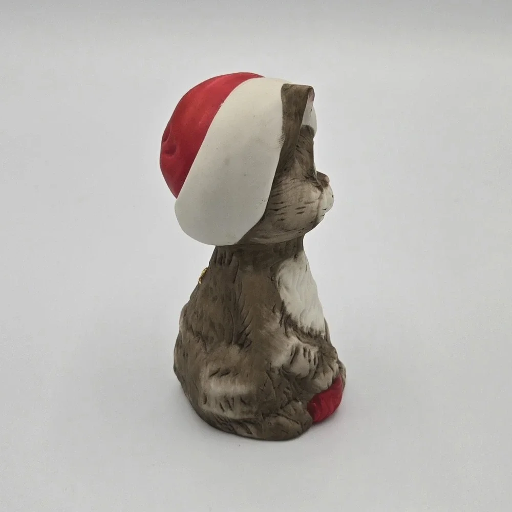 Vtg Jasco Tabby Cat in Santa Hat with Ball of Yarn Ceramic Bell Big Eyes Vintage